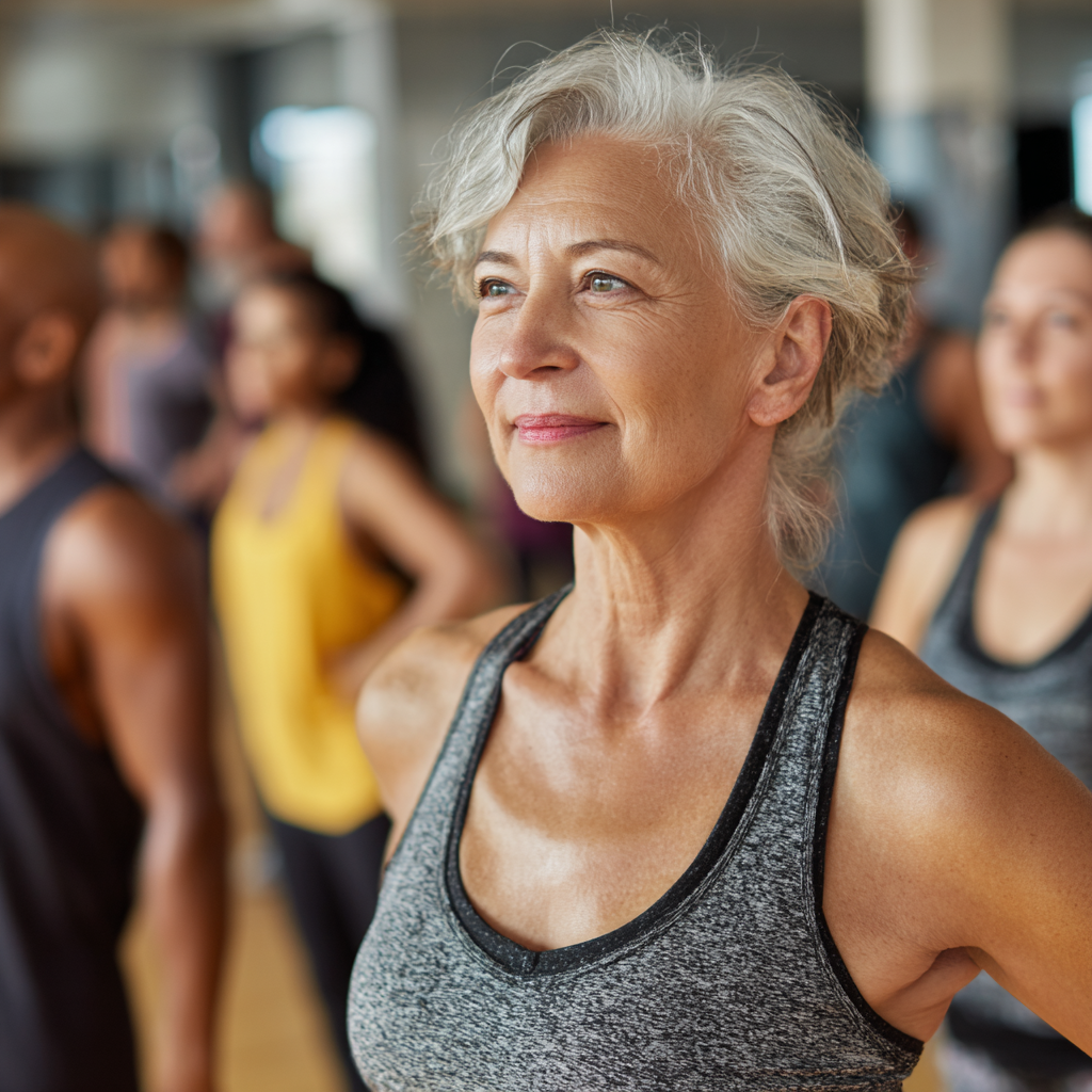 Mature adults participating in group fitness class